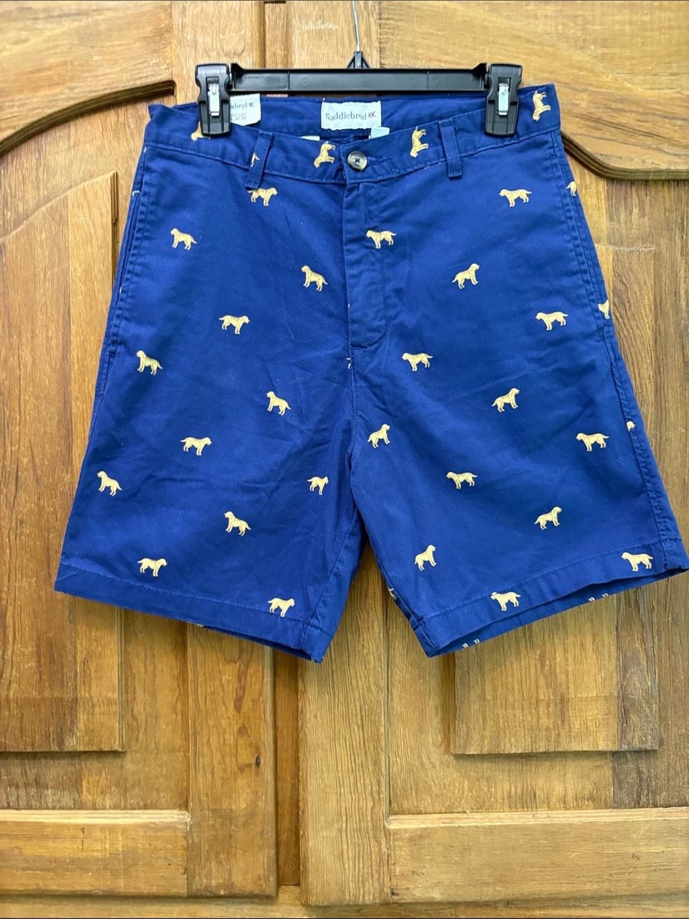 Saddlebred Blue Embroidered Yellow Dog Flat Front Men’s Shorts
